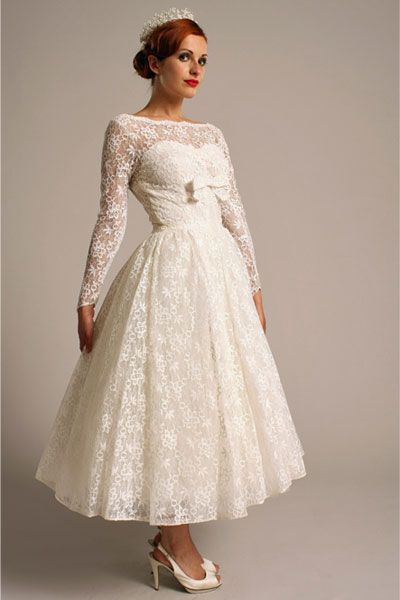 Tea Length Vintage Wedding Dresses Elegant Ea13 Elizabeth Avery 1950s All Lace Sweetheart Tea Length