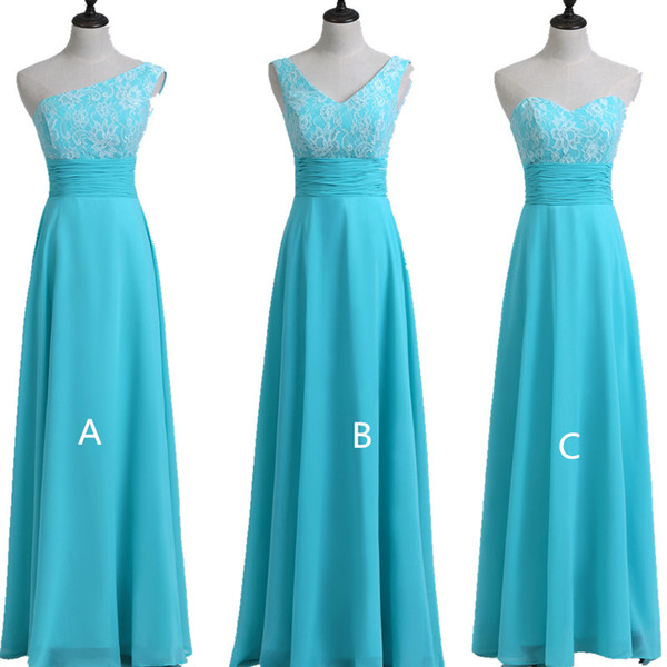 Teal Dresses for Wedding Elegant Turquoise Lace Chiffon Country Long Bridesmaid Dresses 2019 Beach Wedding Party Dresses Lace Up evening Gowns Real Cheap Chiffon