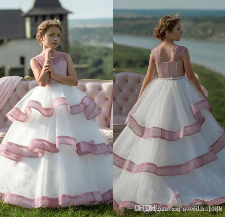 Teen Dresses for Wedding Inspirational Glitters Pink White Flower Girls Dresses for Weddings Ruffles Skirts toddlers Teens Girls Pageant Gowns Birthday Party Dress