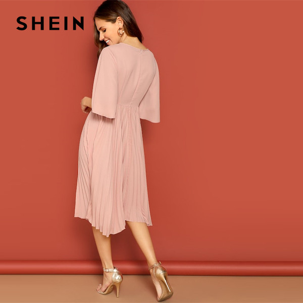 The Knot Dresses Best Of Shein Pink Knot Front Zip Bell Sleeve Round Neck solid Plain Dress Spring Women Three Quarter Length Sleeve solid Dresses Black Dresses Sale Knee