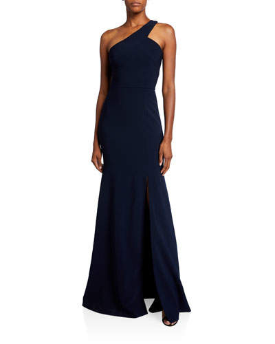 Theia Asymmetric e Shoulder Gown with Slit