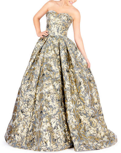 Mac Duggal Strapless Floral Brocade Ball Gown
