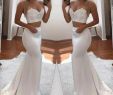 Tony Bowls Wedding Dresses Lovely White Two Pieces Mermaid Prom Dresses 2019 with V Neck Sleeveless Sweep Train formal evening Party Dresses Wear