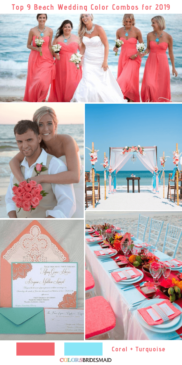 beach wedding color 2019 coral turquoise
