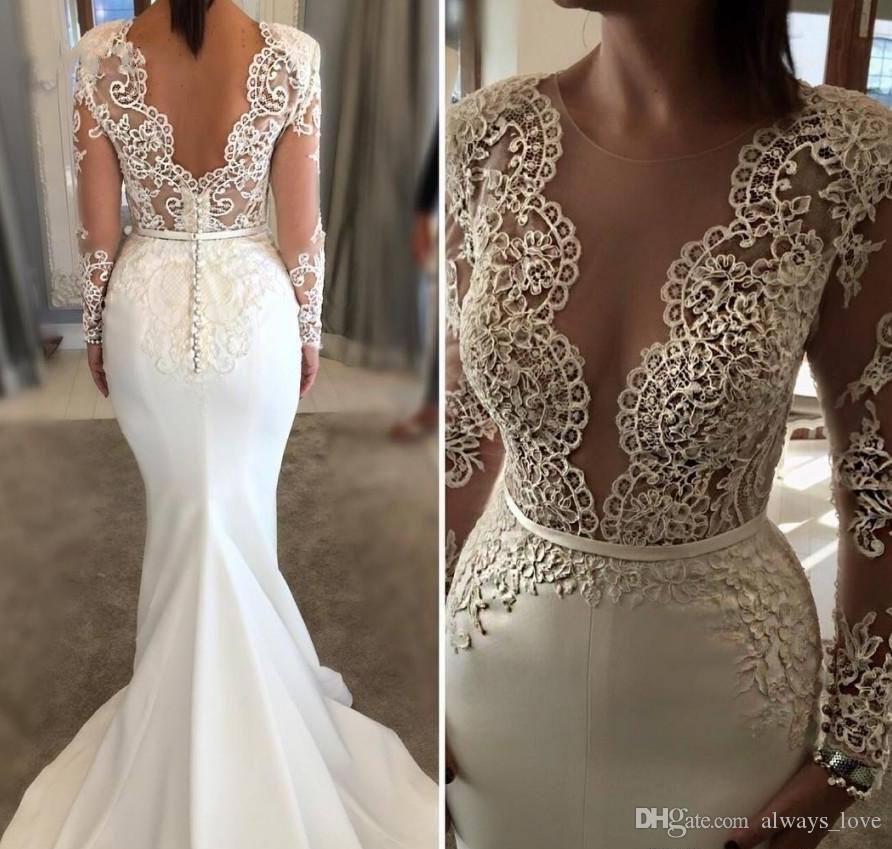 Trumpet Style Bridesmaid Dresses Inspirational Long Sleeve Wedding Dress Ivory White Mermaid Sheer Neck Lace Appliques Garden Country Church Bride Bridal Gown Custom Made Plus Size