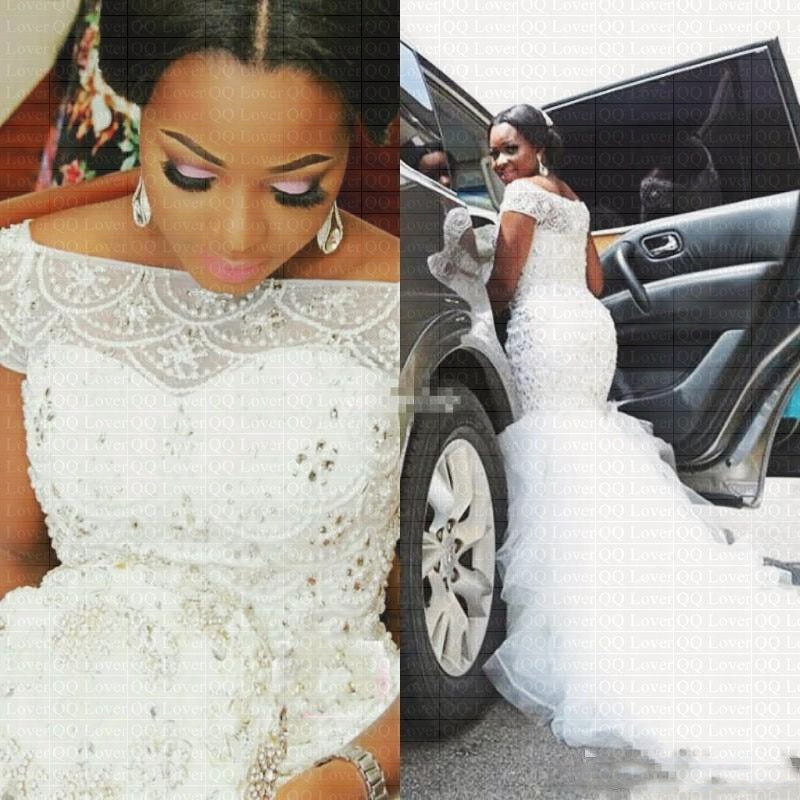2019 New African Styles Mermaid Wedding Dress Elegant Beads f Shoulder Wedding Gowns Wedding Dresses