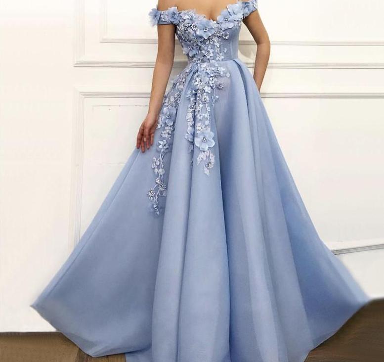 Tulle Bottom Dress Beautiful Mariah Blue Bespoke Tulle evening Gown – Bombfashions