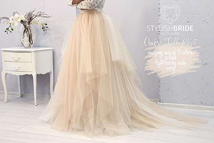 Tulle Bottom Wedding Dress Beautiful Amazon Magic Ombre Wedding Tulle Dress Train Set Lace