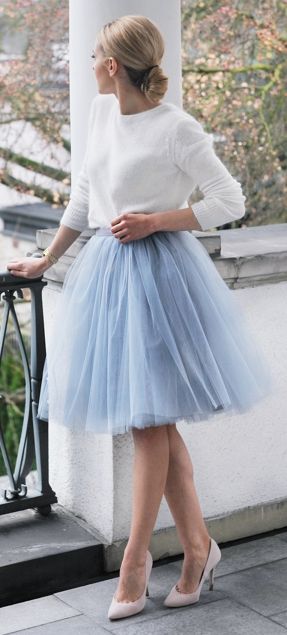 Tulle Skirt Outfit for Wedding Elegant Ice Blue Tulle Skirt Paired with White Jumper Need A