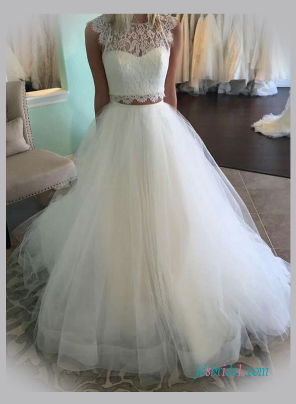 H1354 2016 unique two pieces separated lace top tulle skirt wedding bridal dress