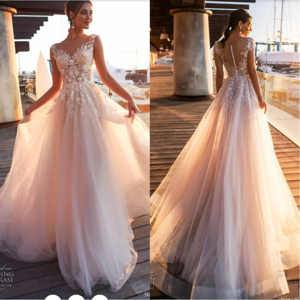 Unique Beach Wedding Dresses Best Of Discount 2019 Beach Country Lace Appliques A Line Wedding Dresses Sheer Scoop Neck Tulle Covered button Tulle Long Bridal Wedding Gowns Ba9808 Royal