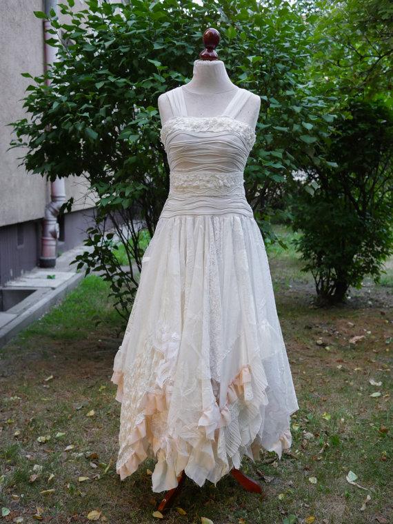 upcycled wedding dress fairy tattered romantic dress upcycled woman39s clothing shabby chic funky eco style made to order