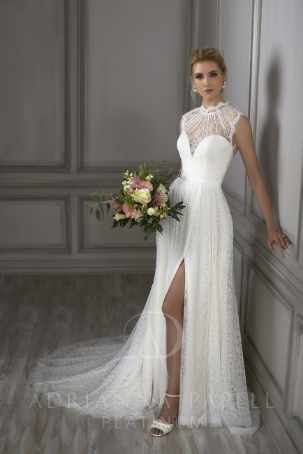 adrianna papell juliet high neck wedding dress with slit 01 316
