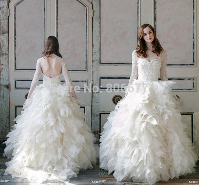 vampire wedding dresses 2015 With Three Quarter Sleeves Backless y Ruffles Skirt Ball Gown Bridal Gowns 640x640