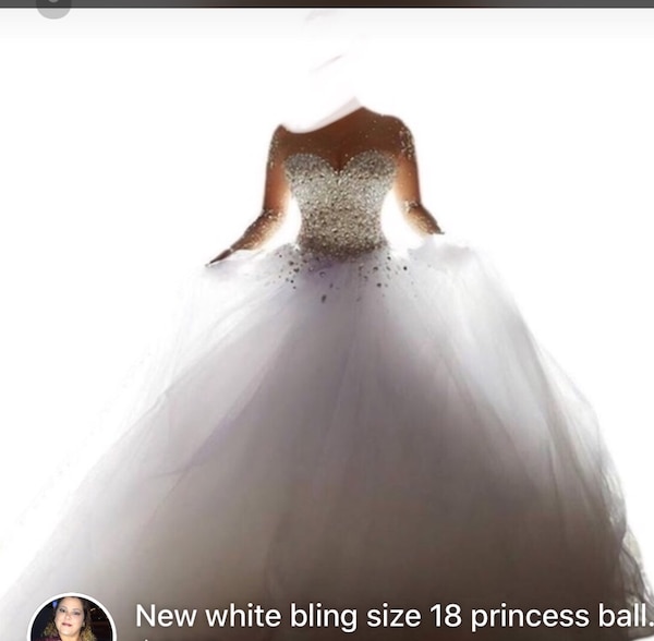 Vegas Wedding Dresses Elegant New White Bling Size 18 Princess Ball Gown Wedding Dress