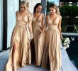 Vintage Dresses for Wedding Guests Elegant 2018 Gold A Line Bridesmaid Dresses Sleeveless Deep V Neck
