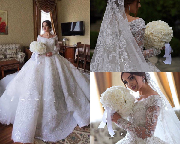 Vintage Wedding Dresses Near Me Awesome 2020 Ball Gown Wedding Dresses Dubai F Shoulder Lace Tulle Applique Long Sleeve Wedding Gowns Sweep Train Sequins Vintage Bridal Dress 2015 Ball