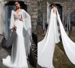 Wedding Dress 2017 Collection Luxury Discount 2017 Elegant Mermaid Wedding Dress with Shawl Wrap Bohemian Bridal Gowns Thin Slim Long Chiffon Wedding Gown for Bride Black and White