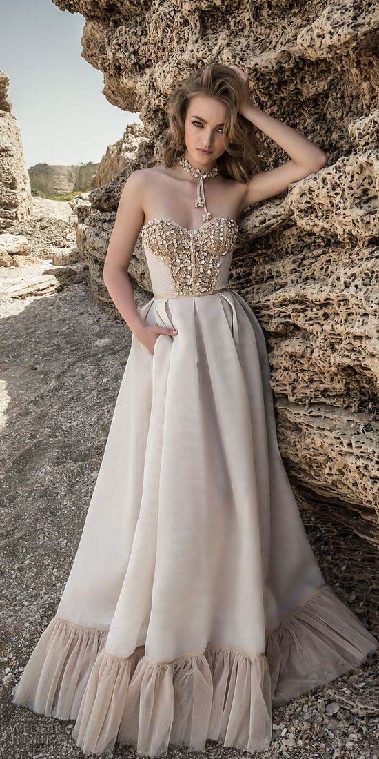Wedding Dress Champagne Color Fresh 2018 Bridal Strapless Sweetheart Neckline Heavily