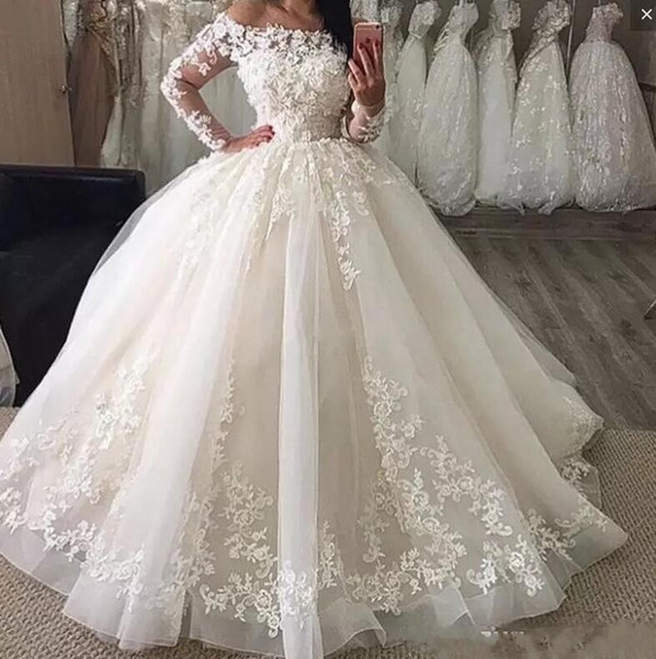Wedding Dress Deals Awesome Discount Princess Country Wedding Dresses with Lace Appliques F the Shoulder Tulle Floor Length Bridal Gowns Long Sleeves Wedding Dress Cheap