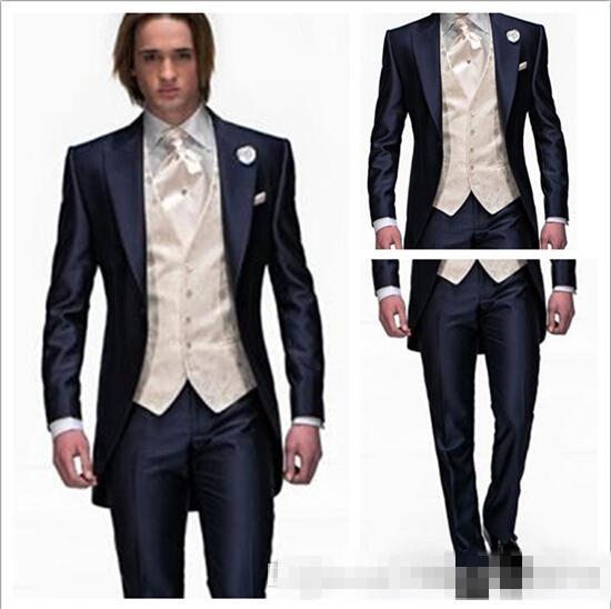 Wedding Dress for Bridegroom Beautiful Blue E button Groom Tuxedos Best Man Peak Lapel Groomsmen Men Wedding Suits Bridegroom Custom Made