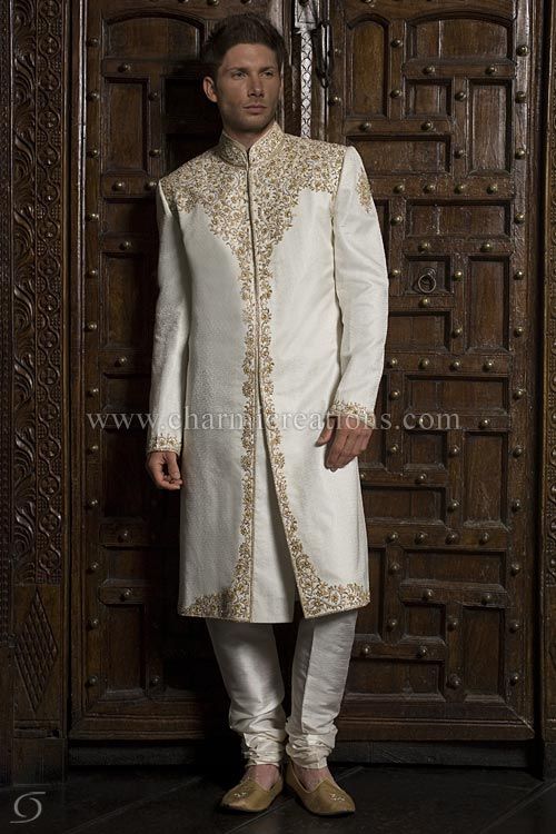 Wedding Dress for Bridegroom Luxury Traditional asian Brocade Silk Wedding Sherwani with Chains