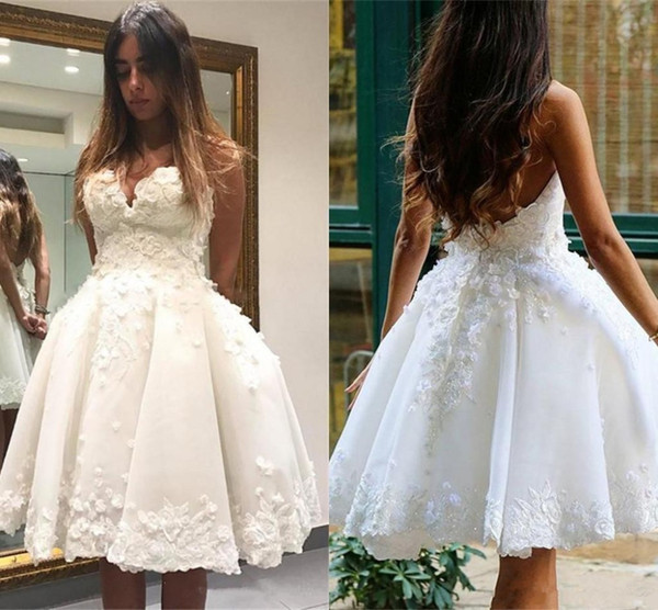 Wedding Dress for Short Girl New Super Mini Short Dress 2019 Appliques Wedding Dress White Ivory Ball Gown Summer Girl Party Dress Wedding Party Bridal Party Dresses Celtic Wedding