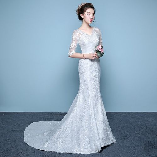 Wedding Dress Made In Usa Elegant Lace Long Ball Gown Party Bridesmaid Dress Fish Tail Wedding Dress Slim Thin Vova