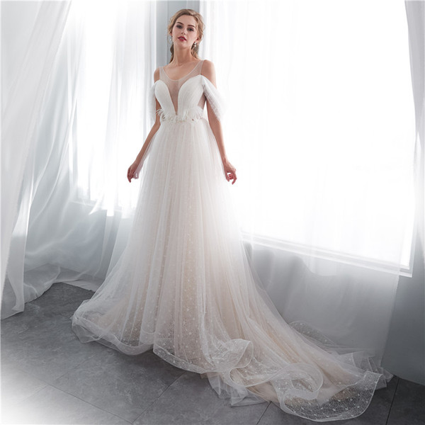 Wedding Dress No Train Inspirational Discount 2019 New Sweep Train A Line Wedding Dresses F the Shoulder Lace Peal Illusion Bridal Gowns Wedding Dress A Line Wedding Dress Aline Dress