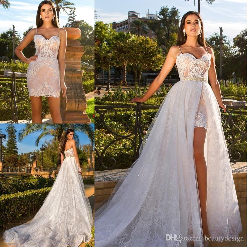 Wedding Dress Outlet Beautiful Discount 2018 New Y Short Wedding Dresses with Detachable Skirt High Split Beaded Waist Lace Beach Bridal Gowns Vestidos De Noiva Wedding Dress