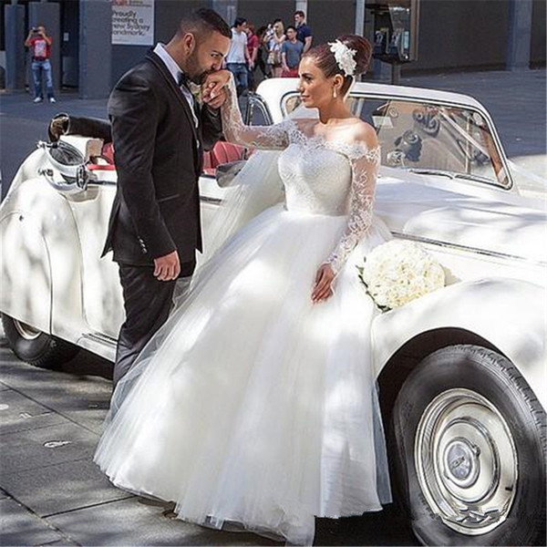 Wedding Dress Shows Lovely 2019 Customer Shows Ball Gown Wedding Dresses Illusion Long Sleeves Tulle F Shoulders Y Backless Bridal Wedding Gowns Plus Size Dresses
