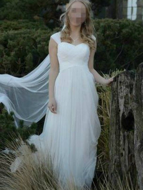 Wedding Dress Size 0 New Used David S Bridal Swiss Dot Tulle Empire Waist soft