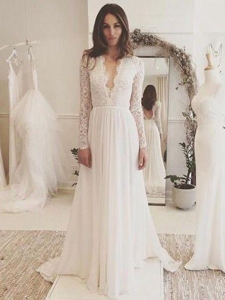 Wedding Dress Size 2 Inspirational Chic A Line Wedding Dresses Long Sleeve V Neck Romantic Wedding Dress with Lace Amy269