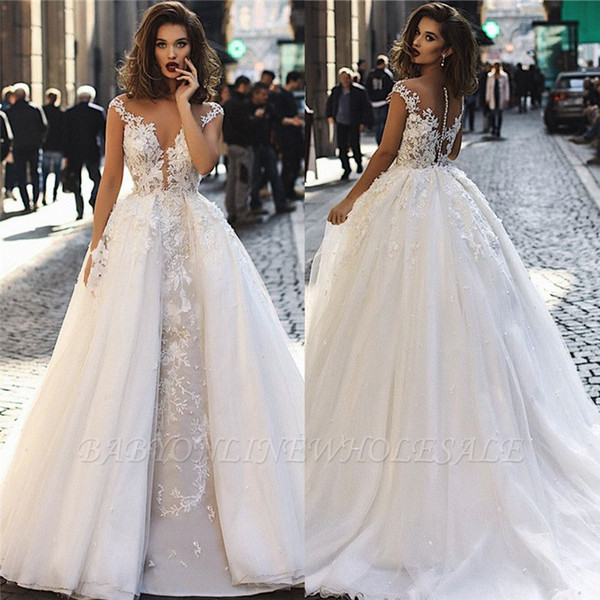 Wedding Dress Skirts Beautiful Discount Gorgeous Western Spring Summer Wedding Dresses with Detachable Skirt A Line Sheer Neck Elegant F Shoulder Applique Bridal Gowns Bc1129 Lace