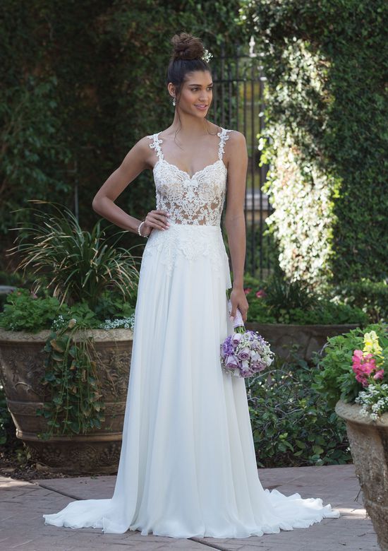 Wedding Dress Skirts Unique Style 4014 Illusion Bodice A Line Gown with Delicate