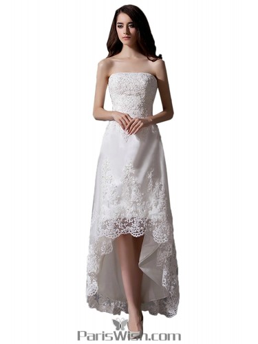 Strapless Beaded Sequin High Low White Prom Dresses Beach Wedding Dresses 375x500