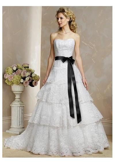 Wedding Dress with Black Sash Awesome 2016 Layied Lace Wedding Dresses Black and White Wedding Dress A Line Ribbon Sash Tiered Skirts Lace Luxury High Waist Wedding Gowns