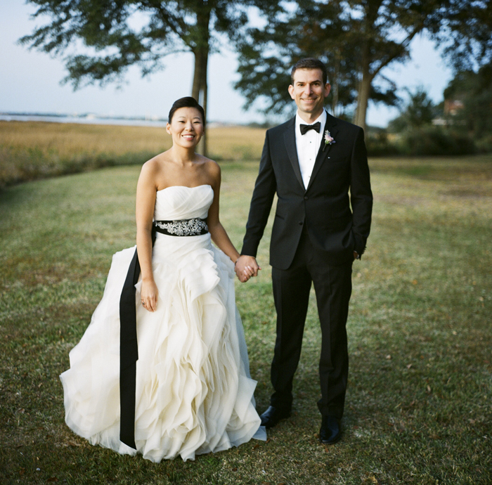 Wedding Gown With Ruffled Skirt and Black Sash 3