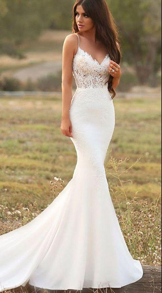 Wedding Dress with Boots Luxury Y Mermaid White Wedding Dresses Spaghetti Straps Lace Satin Trumpet Garden Gowns Country Style Bridal Gowns Handmade Vestidos De Noiva Wedding