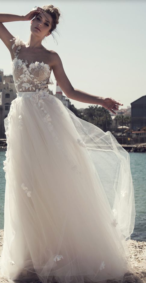 tulle wedding gown inspirational glamorous one shoulder floral applique tulle skirt wedding dress