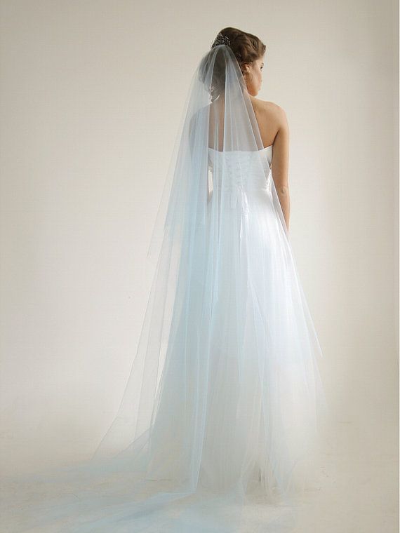 Wedding Dresses and Veil New Blue Cathedral Wedding Veil with Blusher Ivory Cathedral