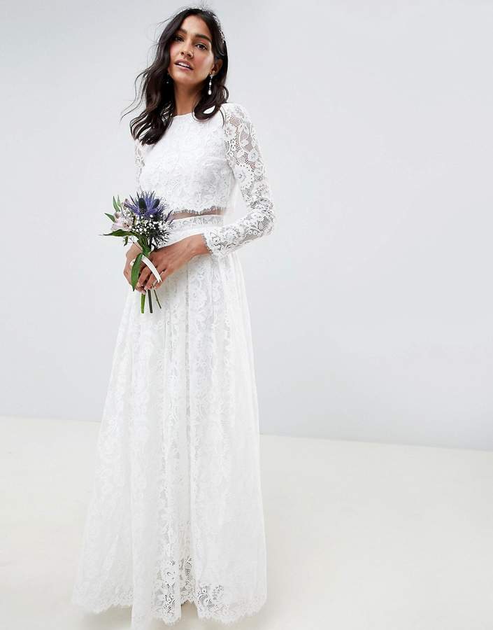 Asos Edition EDITION lace long sleeve crop top maxi wedding dress