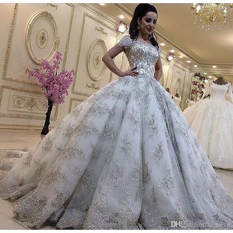 Wedding Dresses Ball Gowns Elegant Großhandel Luxuriöse Bling Spitze Brautkleider Plus Size Prinzessin Ballkleider Kurzen rmeln Perlen Brautkleid Arabisch Dubai Vestidos De Novia Von