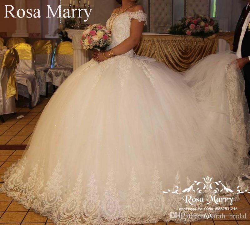 Wedding Dresses Ball Gowns New Luxury Vintage Lace Ball Gown Wedding Dresses 2020 F Shoulder Plus Size Beaded Cheap Arabic Dubai Victorian Vestido De Novia Bridal Gowns