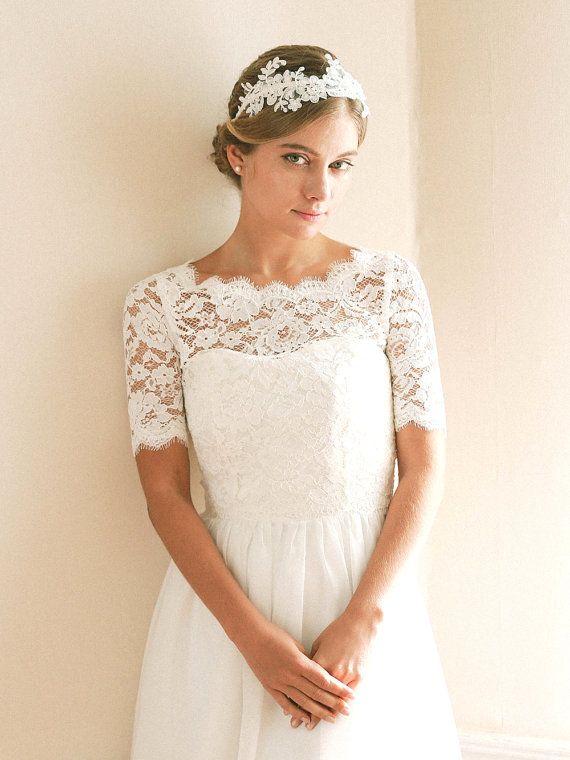Wedding Dresses Cover Lovely Delicate Floral Alecone Lace topper is A Romantic Bridal