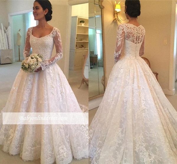 Wedding Dresses Cover Unique Discount Vintage Ivory Scoop Neckline A Line Wedding Dresses 2018 Full Lace Sheer Long Sleeves buttons Covered Zipper Back Bridal Gowns Ba7461 Beach