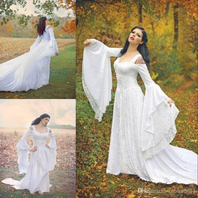 Wedding Dresses Fantasy Luxury Discount 2018 Fantasy Fairy Me Val Wedding Gowns Lace Up Custom Made F the Shoulder Long Sleeves Court Train Full Lace Bridal Gowns High Quality