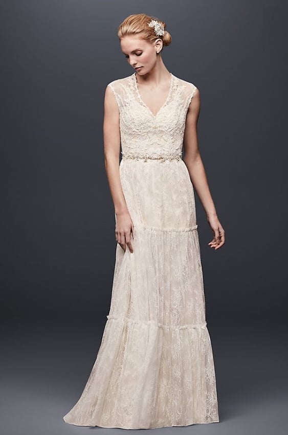 Chantilly Lace Cap Sleeve Sheath Wedding Dress for second marriage