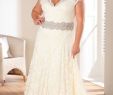Wedding Dresses for Curvy Figures Elegant A Line Floor Length V Neck Cap Lace Waist Jewellery Dress In