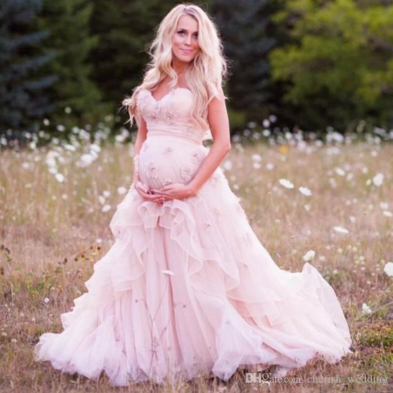 Wedding Dresses for Pregnant Luxury Discount Boho Pink Maternity Wedding Dresses 2017 New Arrival Applique Sweetherat Empire Pregnant Ruffled organza Bridal Gowns Custom Made Wedding